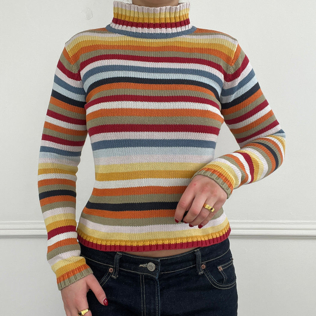 multi-coloured striped jumper