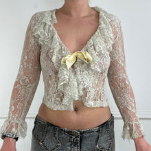 Load image into Gallery viewer, Off-white lace tie front top
