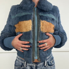 Load image into Gallery viewer, Blue vintage fur zip up jacket
