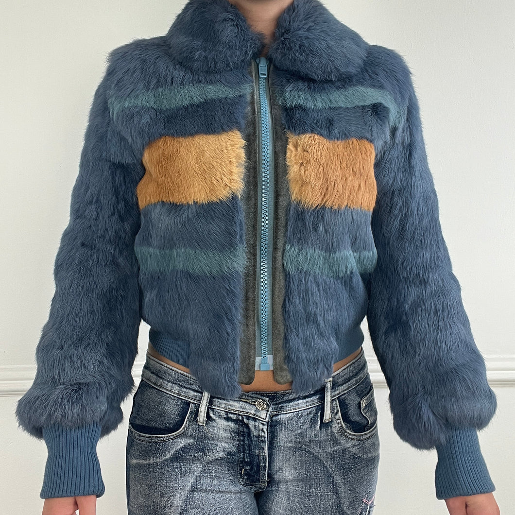Blue vintage fur zip up jacket