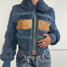 Load image into Gallery viewer, Blue vintage fur zip up jacket
