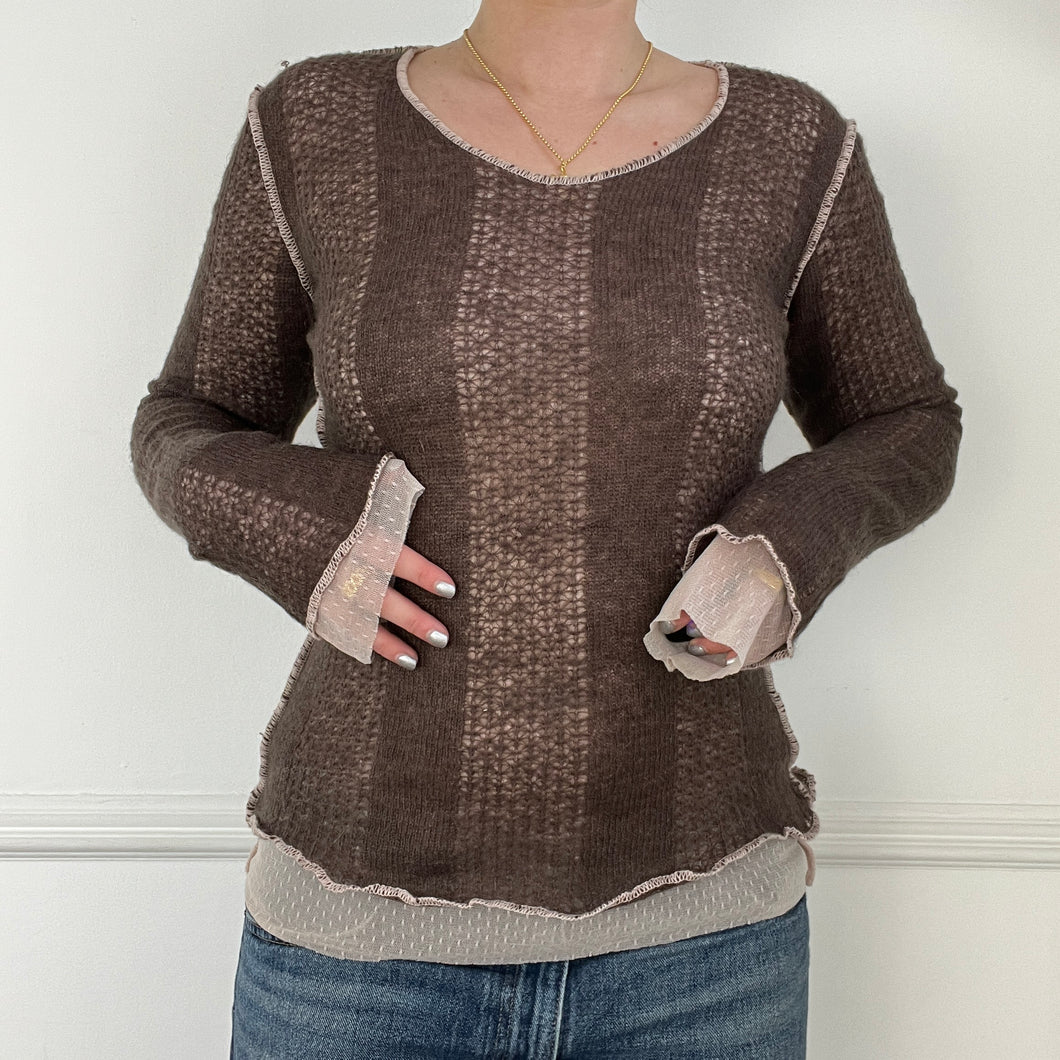 Brown knitted woven top