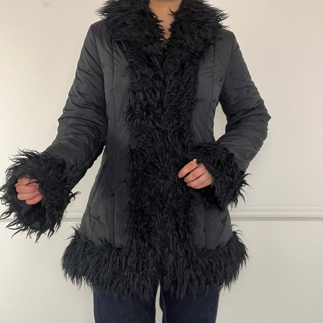 Black puffer afghan coat