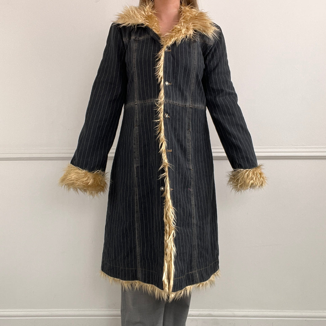 Denim pinstripe afghan penny lane coat