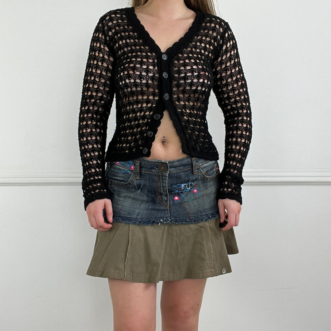 Denim mini skirt with khaki trim