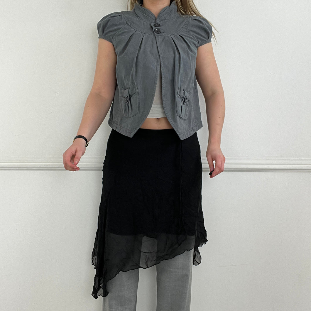 Black sheer mesh double layered midi skirt