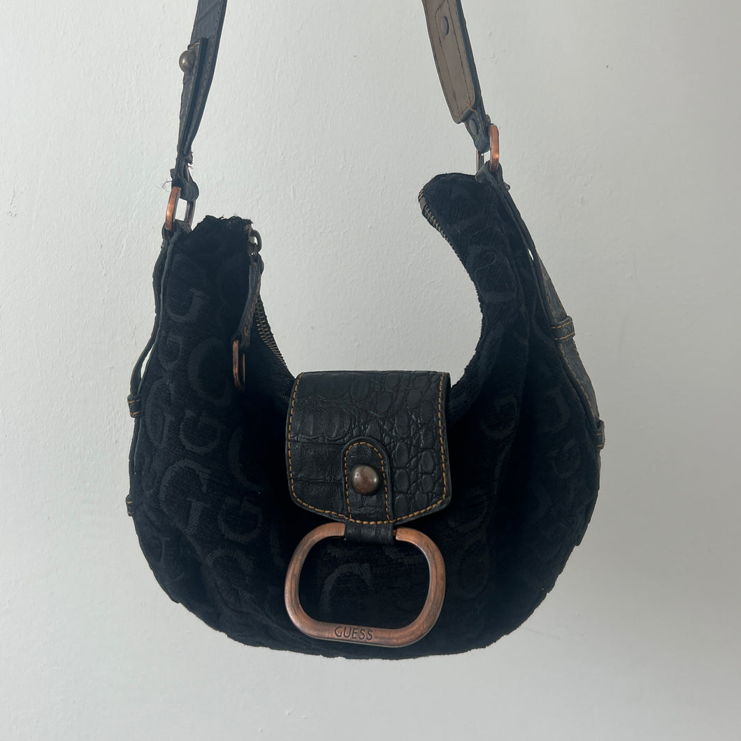 Black vintage 90s Guess monogram velvet handbag