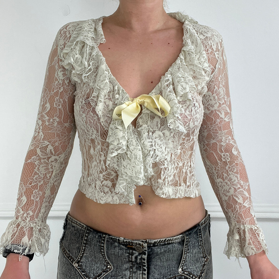 Off-white lace tie front top