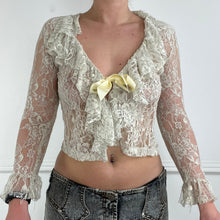 Load image into Gallery viewer, Off-white lace tie front top
