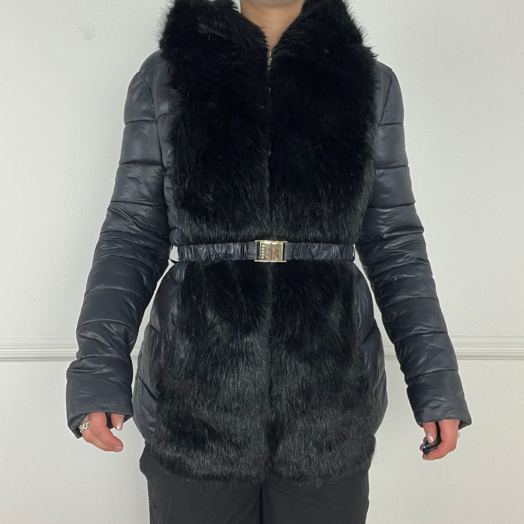 Black fur puffer coat