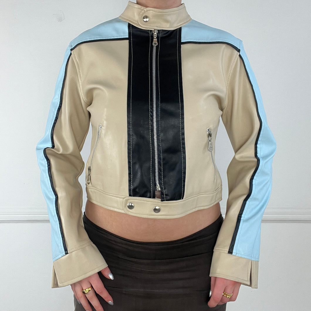 Colour block faux leather jacket