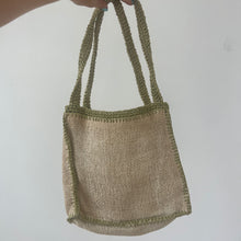 Load image into Gallery viewer, Green + tan crochet handbag
