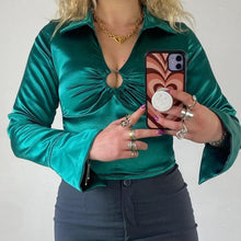 Load image into Gallery viewer, Green silk feel Celiapops blouse
